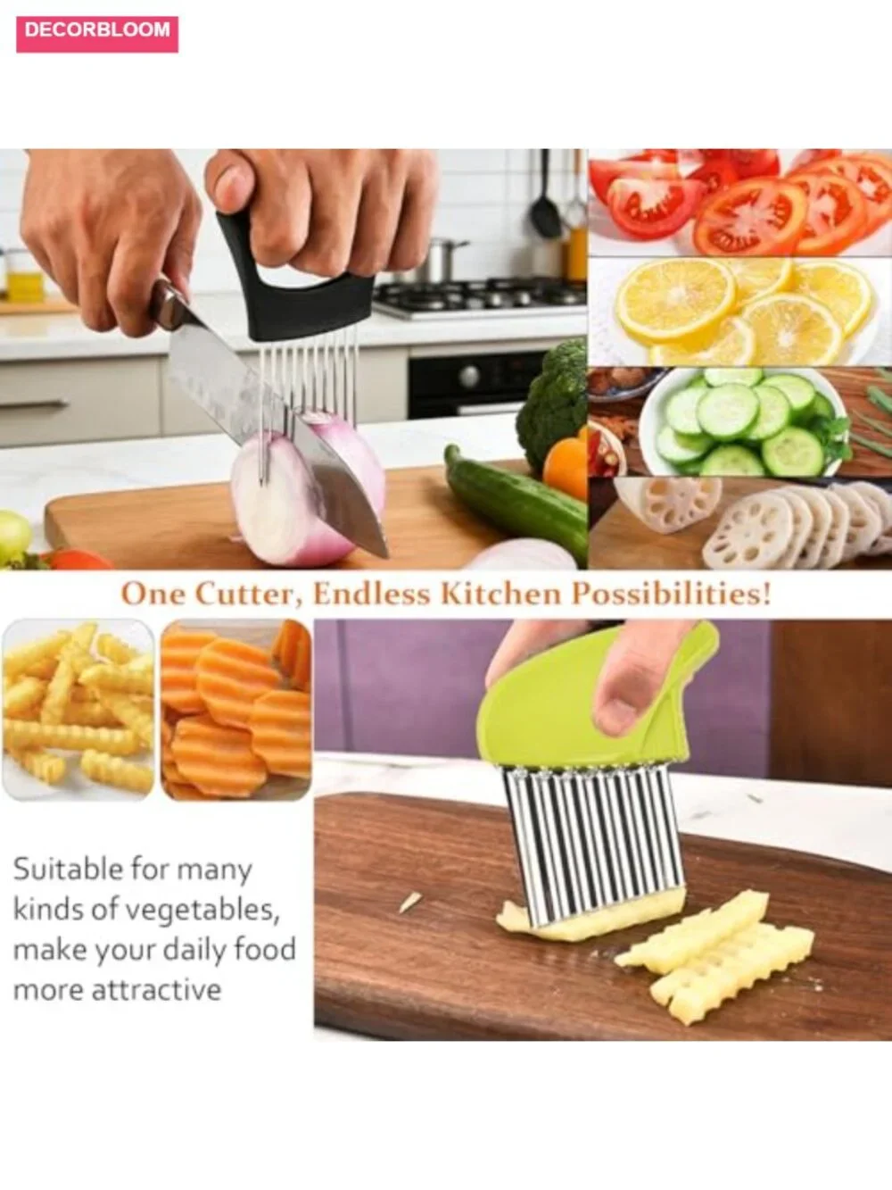 Metal Potato Onion Storage Bin Set with Wooden Lid Slicer Cutter